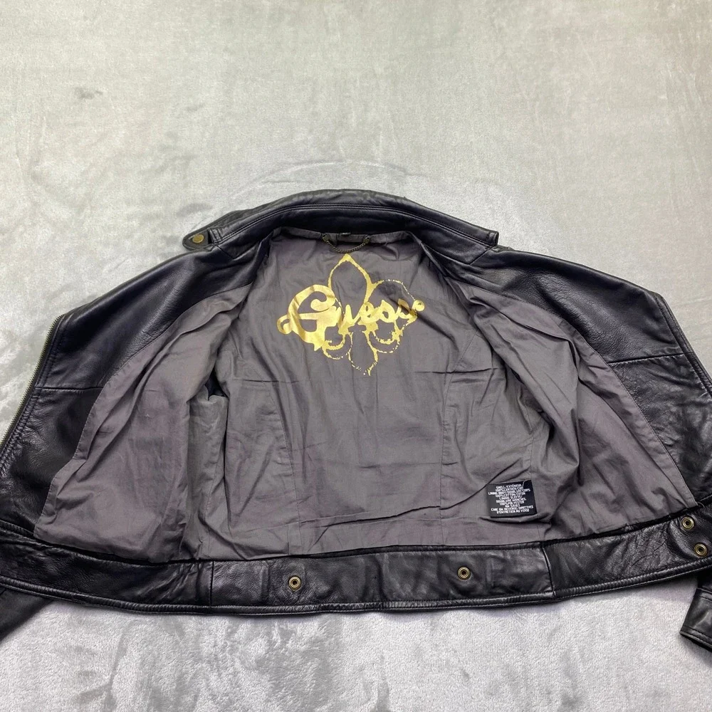VTG Guess Womens Black Leather Moto Biker Jacket Asymmetrical Zip Brass Sz S/P - Picture 12 of 12